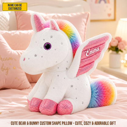 Personalized Rainbow Unicorn Custom Shaped Pillow