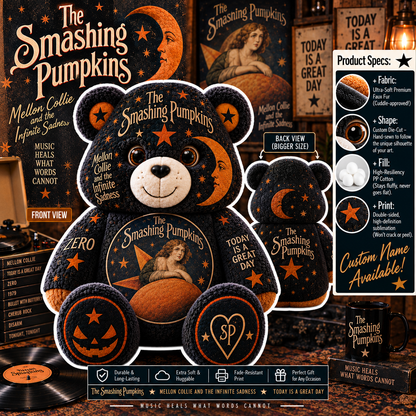 The Smashing Pumpkins Custom Shaped Bear Pillow – Alternative Rock Inspired Gift for Smashing Pumpkins Fans