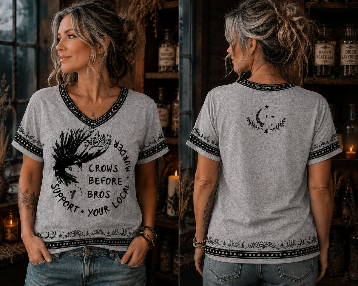 Funny Crows Before Bros – Support Your Local Murder” V-Neck Shirt
