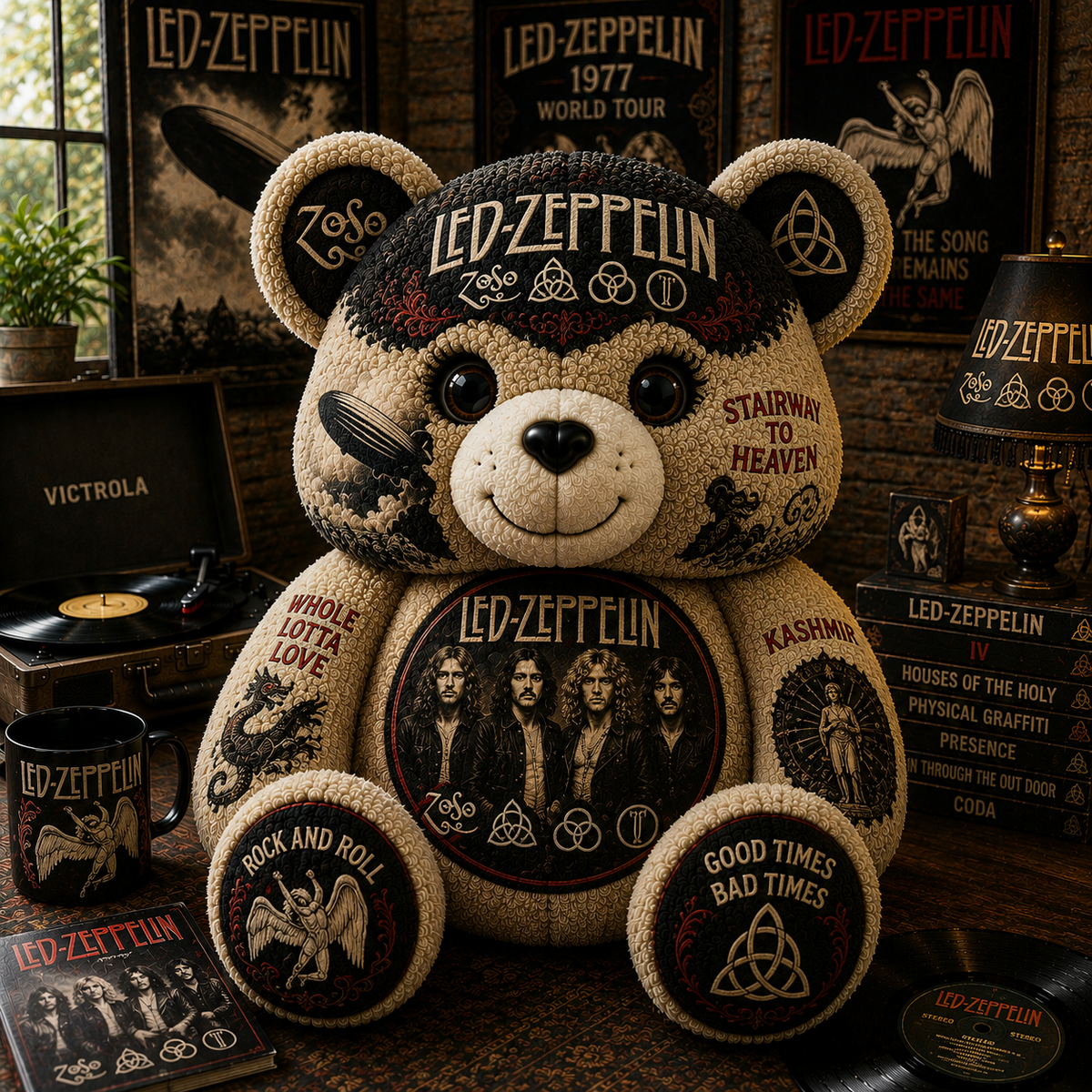 Led Zeppelin Bear Custom Shaped Pillow – Rock Music Legend Gift