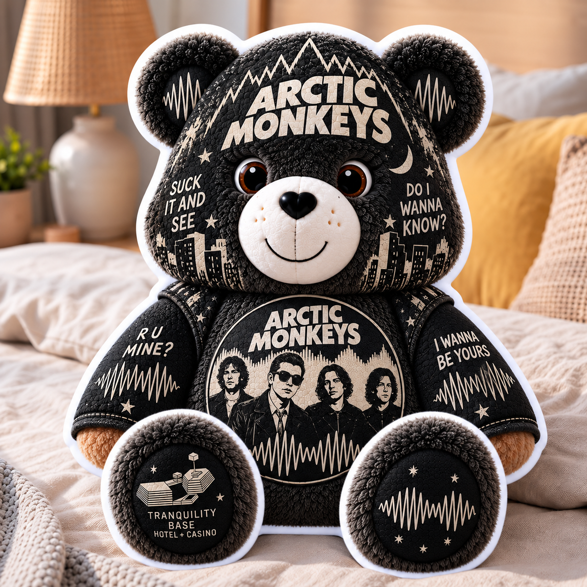 Arctic Monkeys Custom Shaped Bear Pillow – Indie Rock Music Inspired Gift for Arctic Monkeys Fans