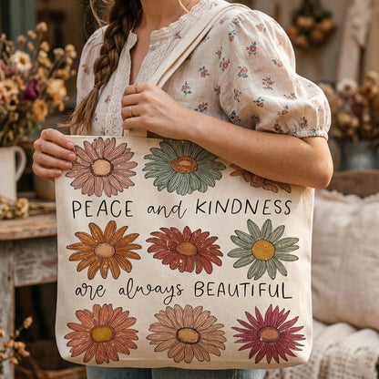 Peace And Kindness - Floral Tote Bag