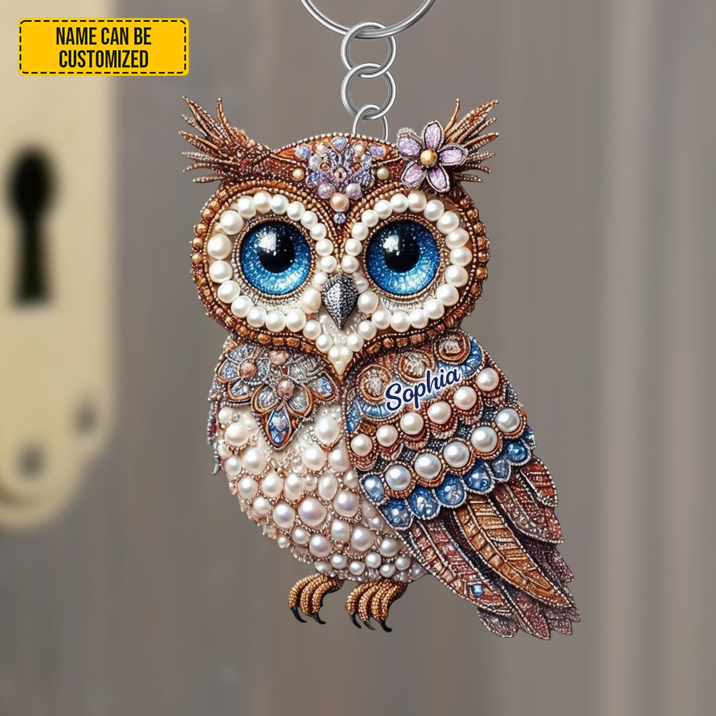 Personalized Cute Sparkle Owl Keychain
