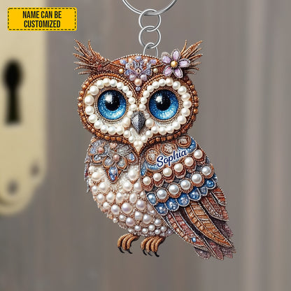 Personalized Cute Sparkle Owl Keychain