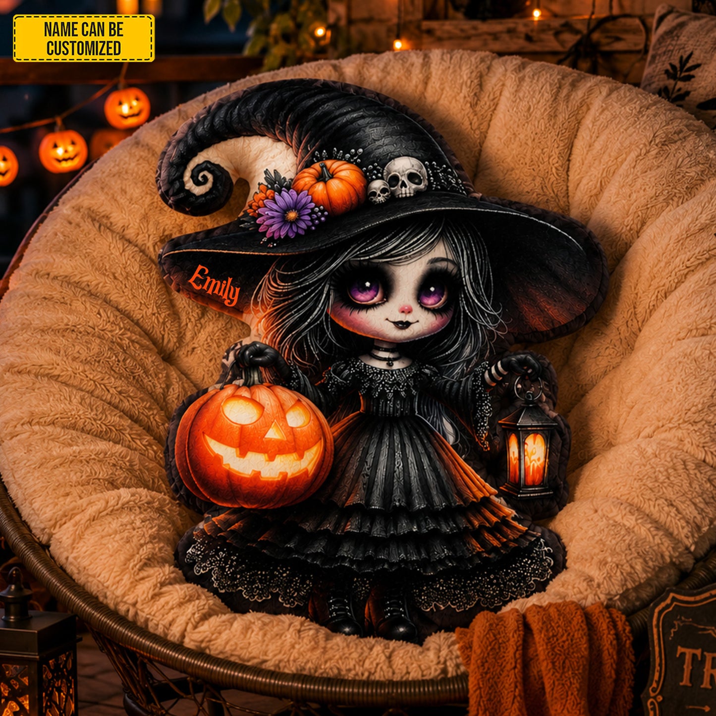 Personalized Gothic Witch Halloween Shape Pillow