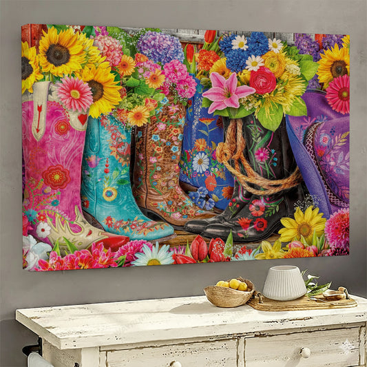 Western Floral Boots Wall Art Canvas