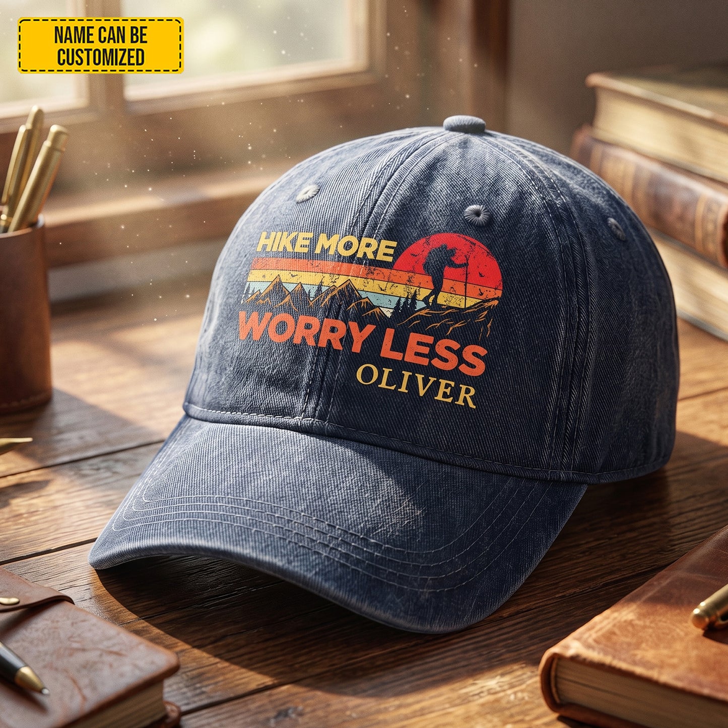 Personalized Hike More Worry Less Denim Cap