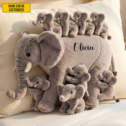 Mom Elephant With Little Kids - Personalized Shaped Pillow