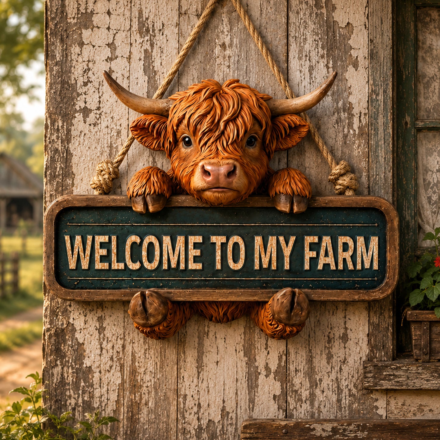 Highland Welcome – Personalized Cow Wooden Sign