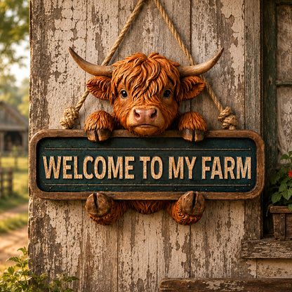 Highland Welcome – Personalized Cow Wooden Sign