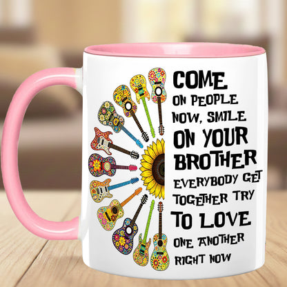 Come Together In Love – Hippie Guitar Sunflower Accent Mug