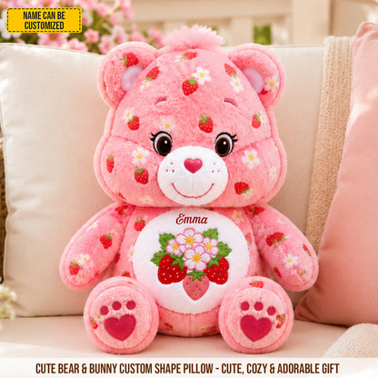 Personalized Cute Bear & Bunny Custom Shaped Pillow