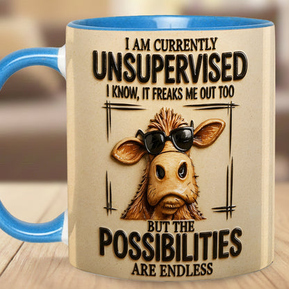 I Am Currently Unsupervised - Personalized Cow Accent Mug