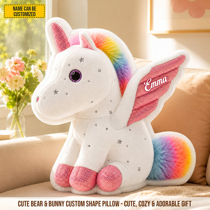 Personalized Rainbow Unicorn Custom Shaped Pillow