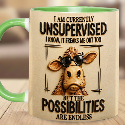 I Am Currently Unsupervised - Personalized Cow Accent Mug