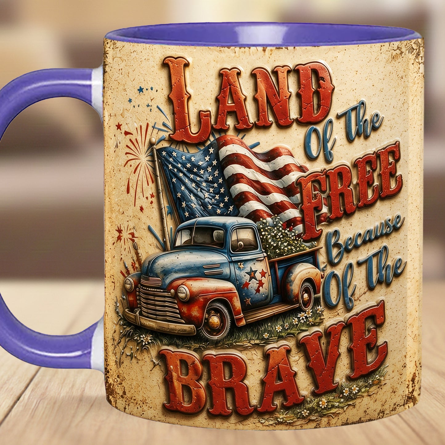 Land Of The Free - Truck Patriotic Accent Mug