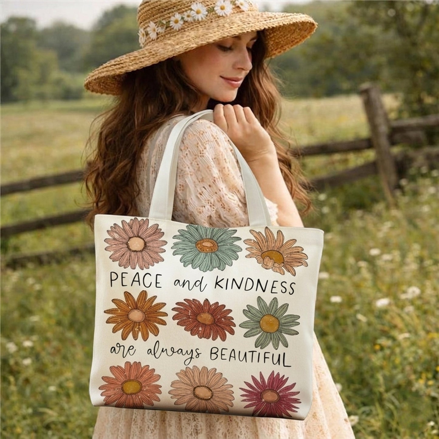 Peace And Kindness - Floral Tote Bag