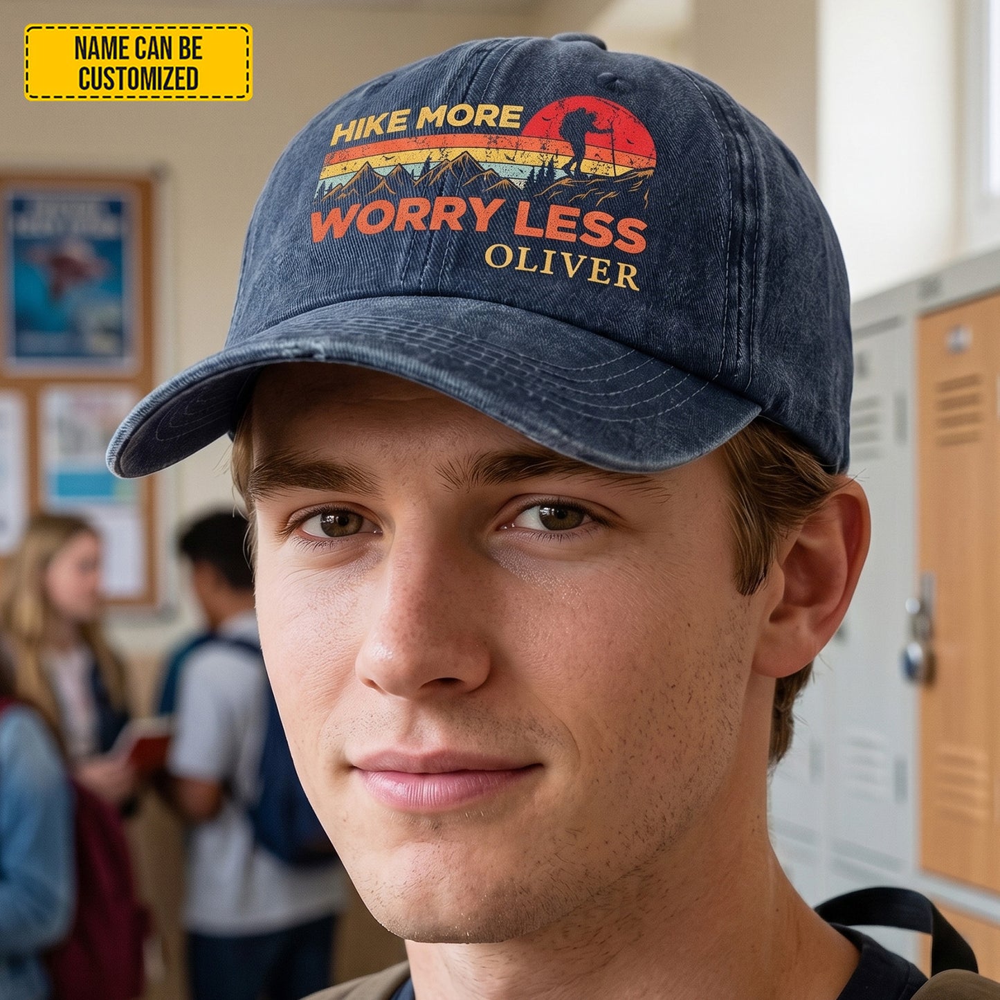 Personalized Hike More Worry Less Denim Cap