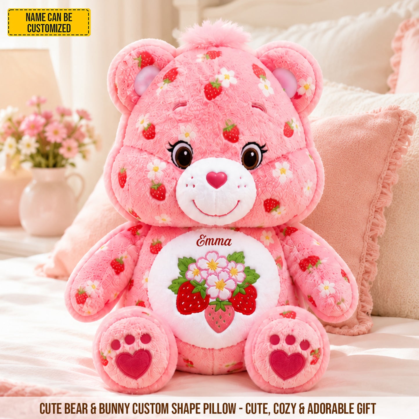Personalized Cute Bear & Bunny Custom Shaped Pillow