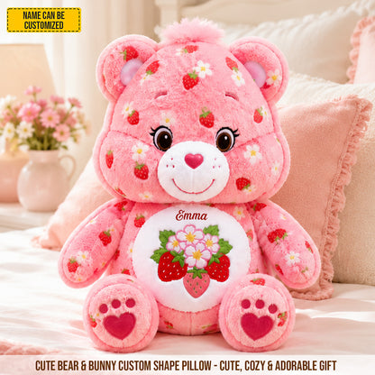 Personalized Cute Bear & Bunny Custom Shaped Pillow