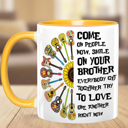 Come Together In Love – Hippie Guitar Sunflower Accent Mug