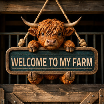 Highland Welcome – Personalized Cow Wooden Sign