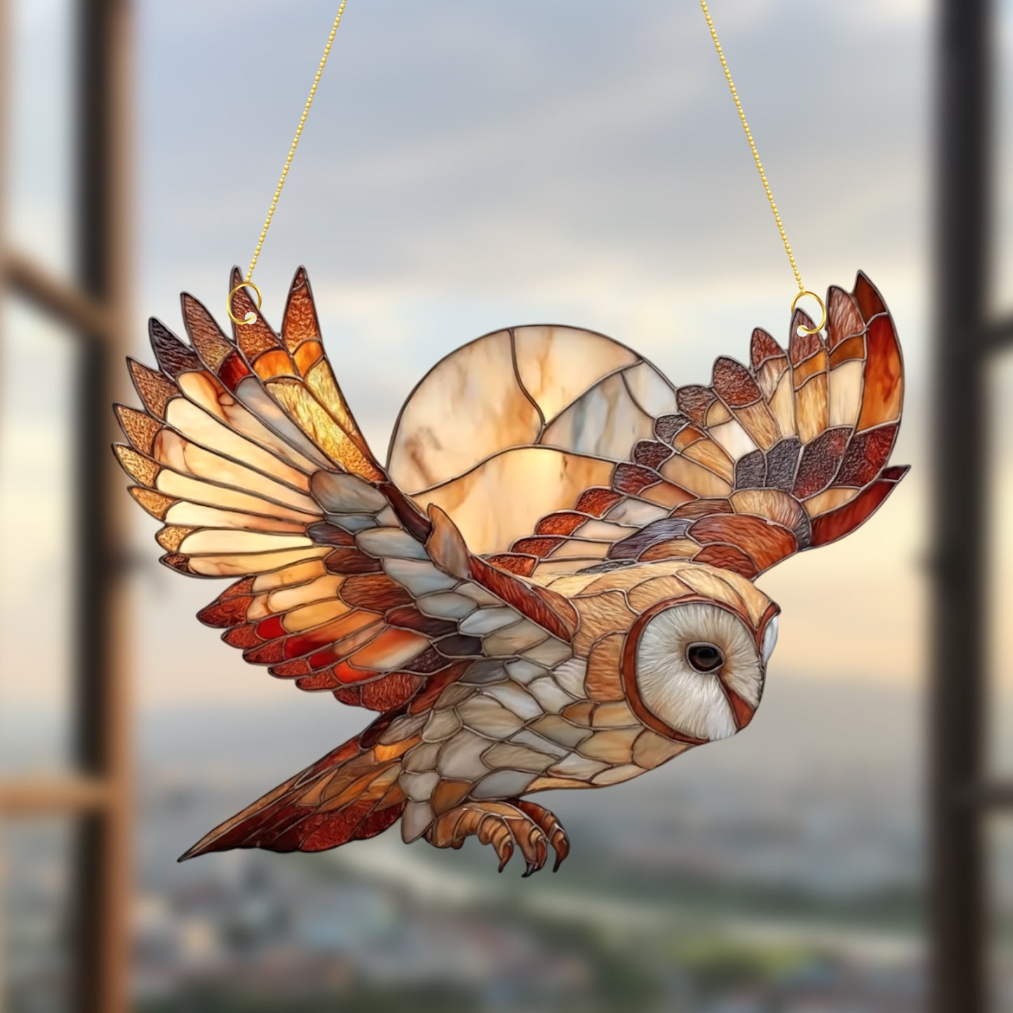Beautiful Owl & Moon Acrylic Suncatcher