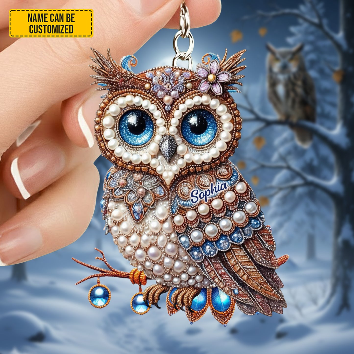 Personalized Cute Sparkle Owl Keychain