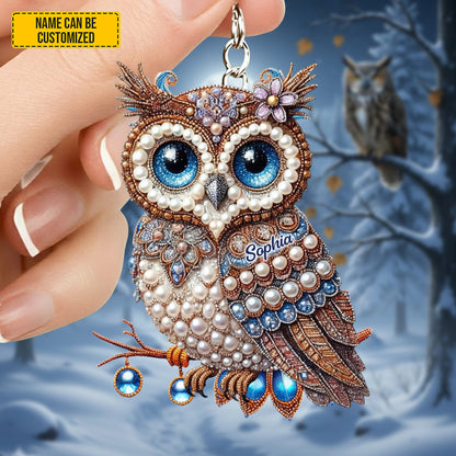 Personalized Cute Sparkle Owl Keychain