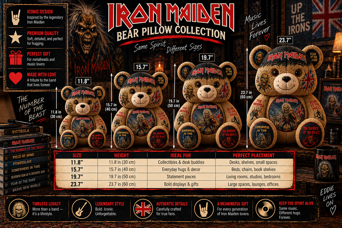 Iron Maiden Bear Custom Shaped Pillow – Rock Music Legend Gift