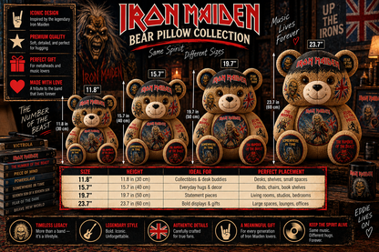 Iron Maiden Bear Custom Shaped Pillow – Rock Music Legend Gift