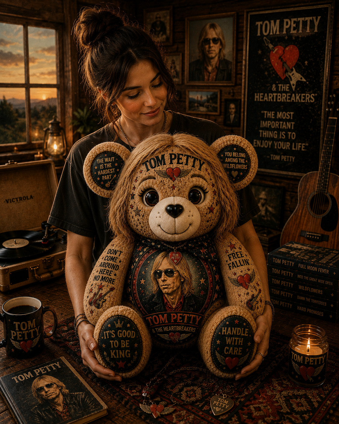 Tom Petty Free Fallin’ Bear Custom Shaped Pillow – The Heartbreakers Classic Rock Music Lover Gift