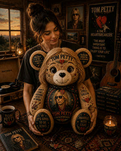 Tom Petty Free Fallin’ Bear Custom Shaped Pillow – The Heartbreakers Classic Rock Music Lover Gift
