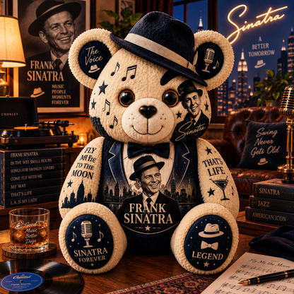 Frank Sinatra Bear Custom Shaped Pillow – The Voice Music Legend Fan Gift