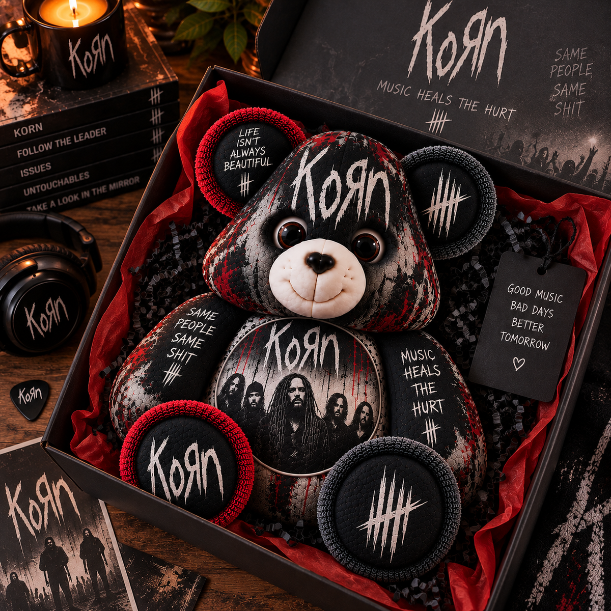 Korn Custom Shaped Bear Pillow – Nu Metal Music Inspired Gift for Fans