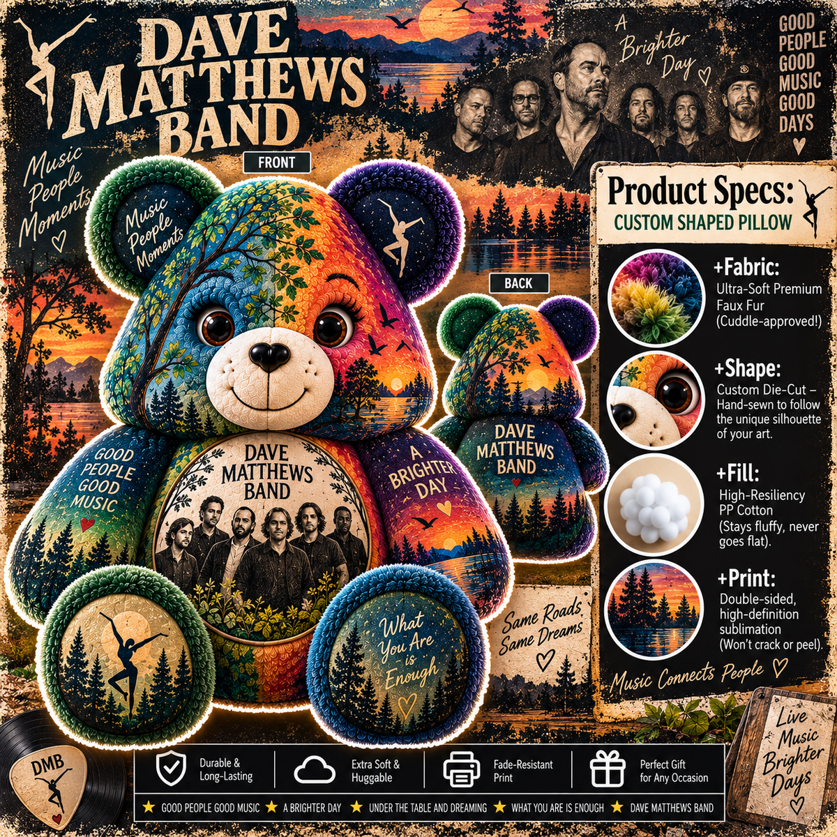 Dave Matthews Band Bear Custom Shaped Pillow – Music Fan Gift