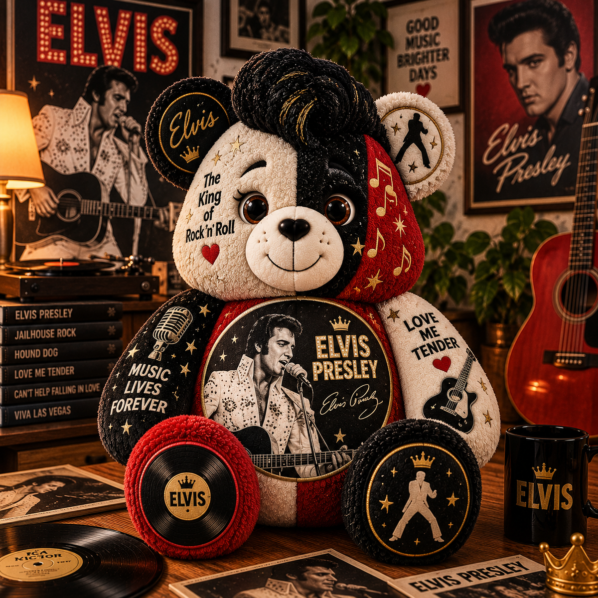 Elvis Presley Bear Custom Shaped Pillow – The King of Rock ’n’ Roll Fan Gift
