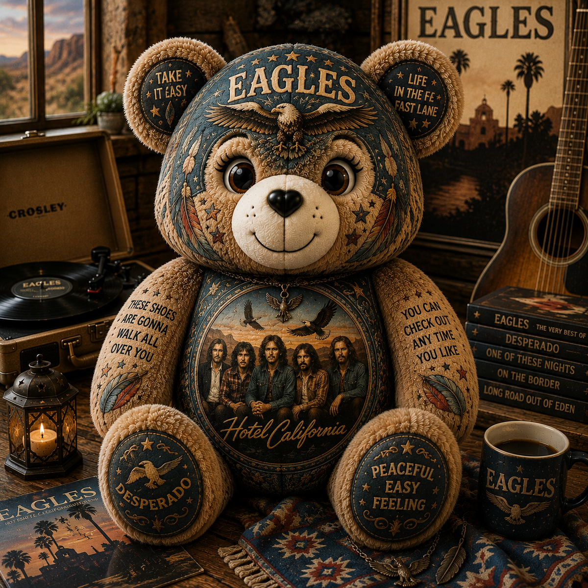 Eagles Hotel California Bear Custom Shaped Pillow – Classic Rock Music Lover Gift