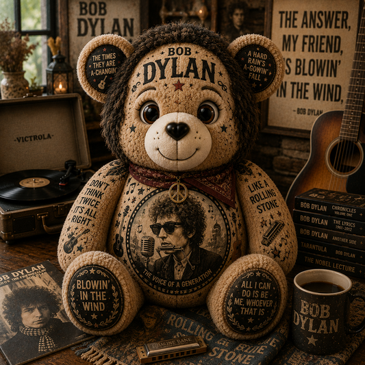 Bob Dylan Blowin’ in the Wind Bear Custom Shaped Pillow – Folk Rock Legend Music Lover Gift