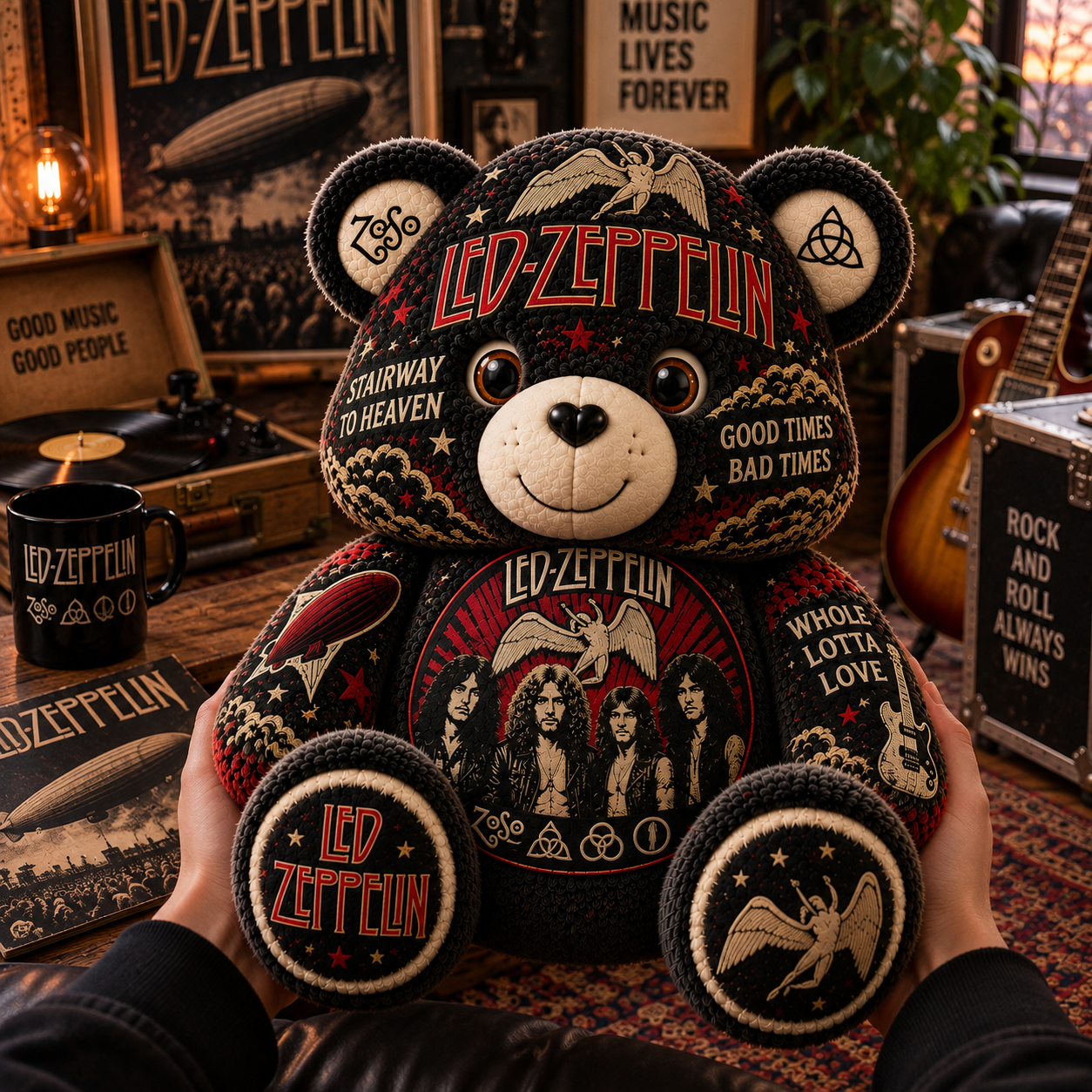 Led Zeppelin Bear Custom Shaped Pillow – Gift for Classic Music Lover 2