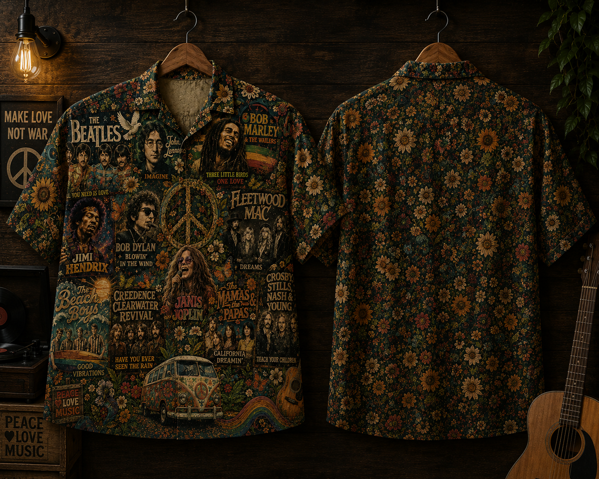 Peace Love Classic Music Hawaiian Shirt - Vintage Music Fan Gift