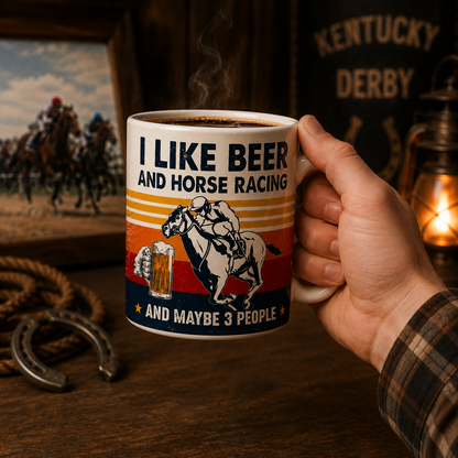 I Like Beer And Horse Racing Funny Vintage Mug