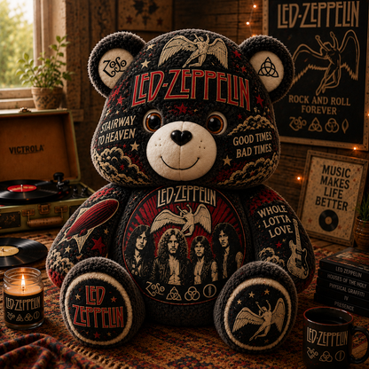Led Zeppelin Bear Custom Shaped Pillow – Gift for Classic Music Lover 2