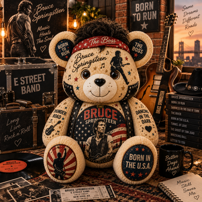 Bruce Springsteen Bear Custom Shaped Pillow – The Boss, Born to Run Rock Music Fan Gift