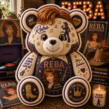 Reba McEntire Bear Custom Shaped Pillow – Queen of Country Music Fan Gift, Country Lover Decor