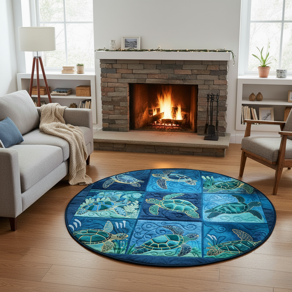 Beautiful Sea Turtle Round Mat