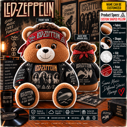 Led Zeppelin Custom Shaped Bear Pillow – Classic Rock Inspired Gift for Led Zeppelin Fans