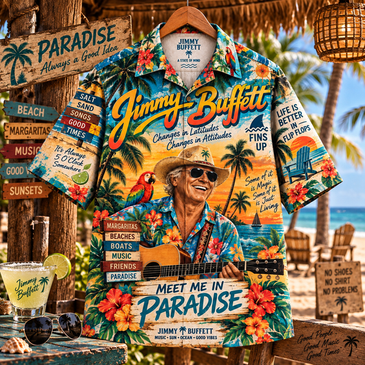 Jimmy Buffett Hawaiian Shirt – Margaritaville Tropical Music Fan Gift, Beach Paradise Shirt
