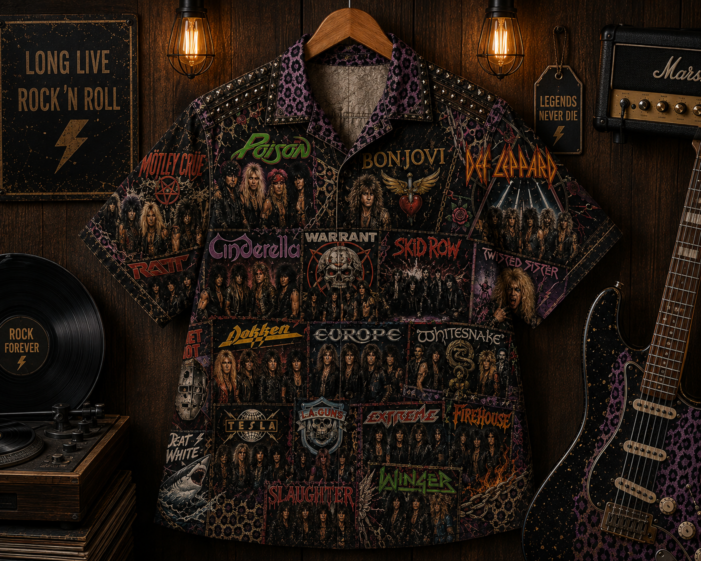 Rock Never Dies Hawaiian Shirt - Vintage Heavy Metal Glam Metal Music Fan Gift