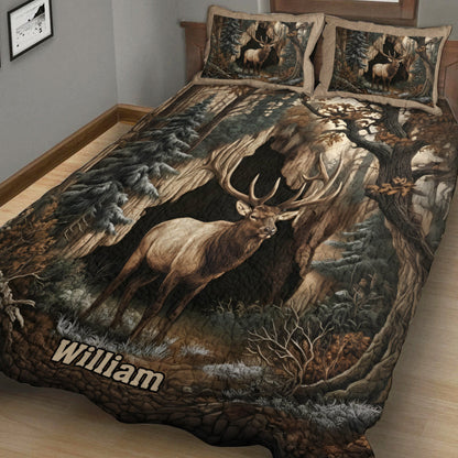 Forest Elk Majesty – Personalized Hunting Quilt Bedding Set
